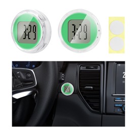 Suvnie 2 PCS Mini Motorcycle Clocks, Waterproof Motorbike Handlebar Digital Clock, 1.1 Inch Stick-On Dashboard Mount Watch, Universal Vehicle Decor Accessories for Motorcycle Car SUV (Green)