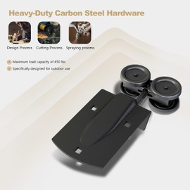 Heavy-Duty Black Exterior Sliding Barn Door Roller Kit, Outdoor Rolling Rollers, 450 lbs Capacity, Powder Coated Black, 2 Packs