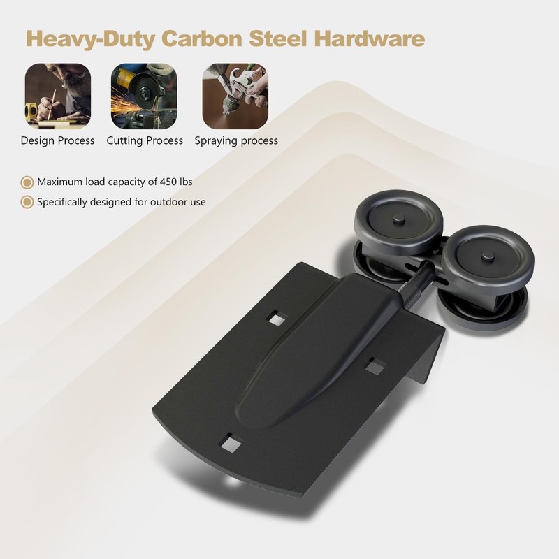Heavy-Duty Black Exterior Sliding Barn Door Roller Kit, Outdoor Rolling