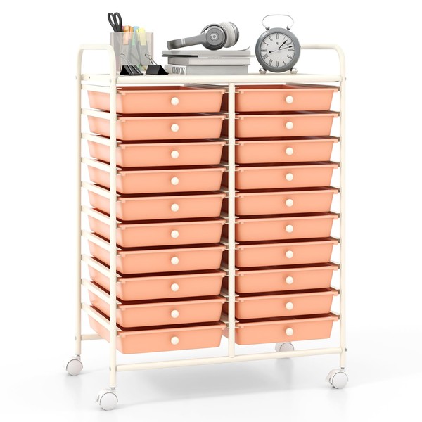 Giantex 20 Drawers Rolling Cart, Mobile Storage Drawer Cart, Classroom