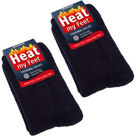 BRUBAKER 2-Pack Heat my Feet Thermal Socks - Warm Feet Socks with Heat Enclosing Insulation Fibers - Size 9-11.5 - Dark Blue