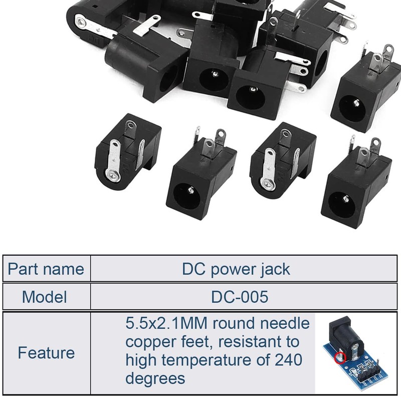 DAOKAI 20pcs DC-005 DC Power Jack Socket 5.5x2.1mm 3 Pin