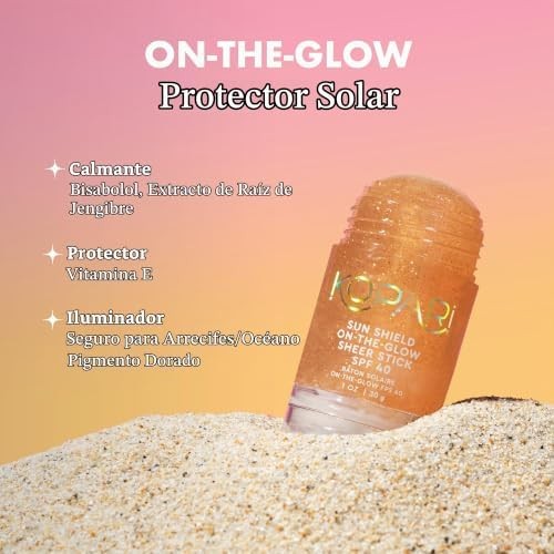 Kopari Sun Shield On-The-Glow Sheer Sunscreen Stick Spf 40, Protector Solar Enrollable Resistente Al Sudor Y Al Agua Para Rostro Y Cuerpo Con