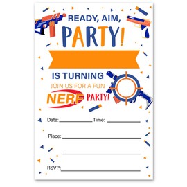 VAHATAN Dart Gun Birthday Party Invitations 20 Packs Nerf Wars Birthday Invites With Envelopes Dart War Invitations
