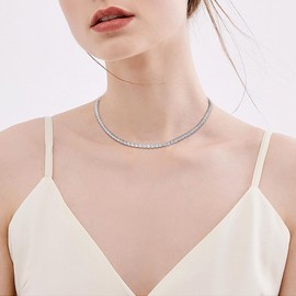 JEWELRYWE Choker Collar, Sparkling Chain Necklace: Cute, Sexy, Simple, Adjustable Length, Silver, Women's Fashion Accessory - Perfect for Prom Carnivals, Weddings, Birthdays, Parties