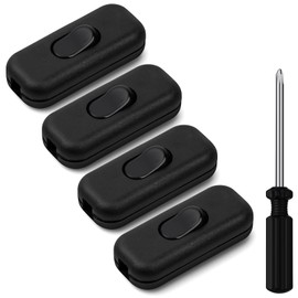 AXFEE Inline Switch, Pack of 4 250 V 6 A Intermediate Switch Cord Switch, Cable Switch, Rocker Switch, 2-Core and 3-Core Leads, Cord Switch for Lamp Small Appliances, Black
