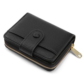 ANYWN Women's Small Soft Leather Purse Small Purse Women's Mini Purse with Large Zip Coin Compartment, black, Compact