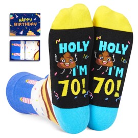 HAPPYPOP 70th Birthday Gifts Ideas Socks - Best Gifts for 70 Year Old Men Women, 70th Birthday Gift for Him Her Elderly Blue, Medium