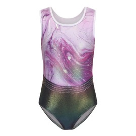 AODOKAT Gymnastics Leotards for Girls with Shorts Set, Sleeveless Dance Leotard Sparkle Ballet Dancewear for Kids 5-14 Years (Purple-sleeveless, 5-6 Years)
