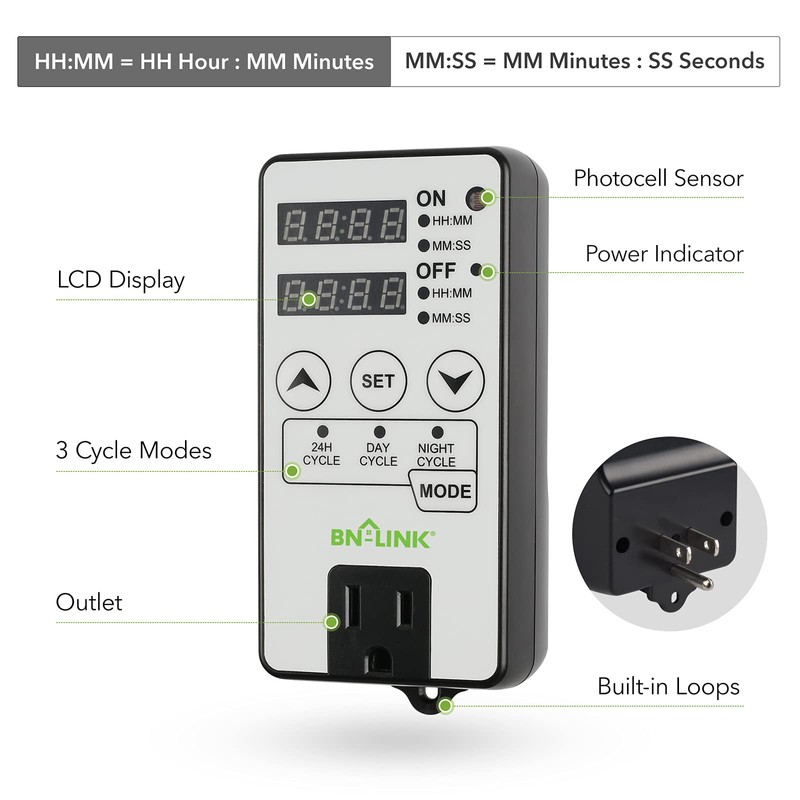 BN-LINK Timer Outlet Short Period Repeat Cycle Intermittent Digital Timer,