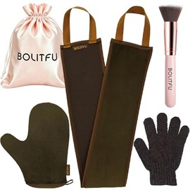 Juego de 4 aplicadores de manoplas autobronceadoras, con guante autobronceador, aplicador de loción para la espalda, guante exfoliante, cepillo facial