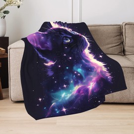 GNEW Cat Gifts Blanket, Cat Gifts for Women Girls Kids Cat Lovers, Black Cat Gifts, Cat Mom Gifts, Funny Galaxy Cat Blanket, Pink Purple Space Cat Sparkle Starry Stars,50"x40"