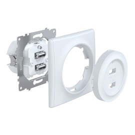 OneKeyElectro: USB Flush-Mounted Socket with 2 Ports, Charger, USB A Charging Sockets - 230 V~, 5 V, 2.1 A, with LED Charging Indicator, Round, Matte Anti-Fingerprint, Protection Class IP20, without