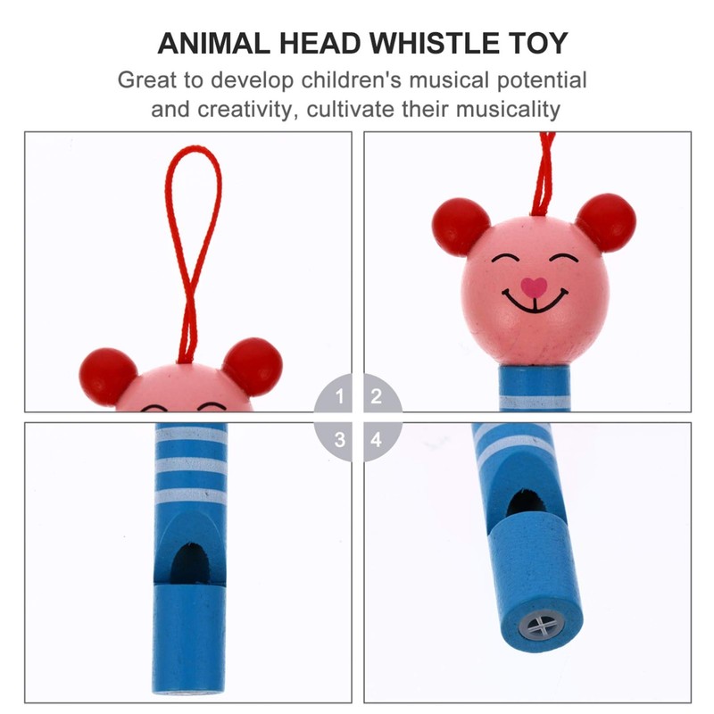 Animal Wooden Whistle, 10Pcs Lovely Whistle Educational Tool, Musical for