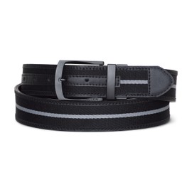 Nautica Mens Reversible Stripe Ribbon Belt | 2-in-1 | Leather | Canvas | Classic | Everyday | Business | Work | Dress | Casual | Metal Buckle - Black, 40"