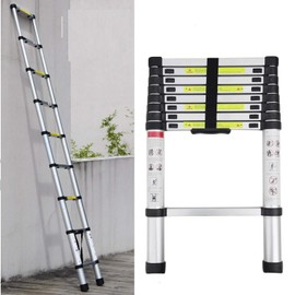 2.6M /8.5ft Aluminum Extension Folding Telescopic Loft Step Ladder, Straight Attic Telescoping Roof Ladders, Capacity 150kg/330lb with Certificate EN 131