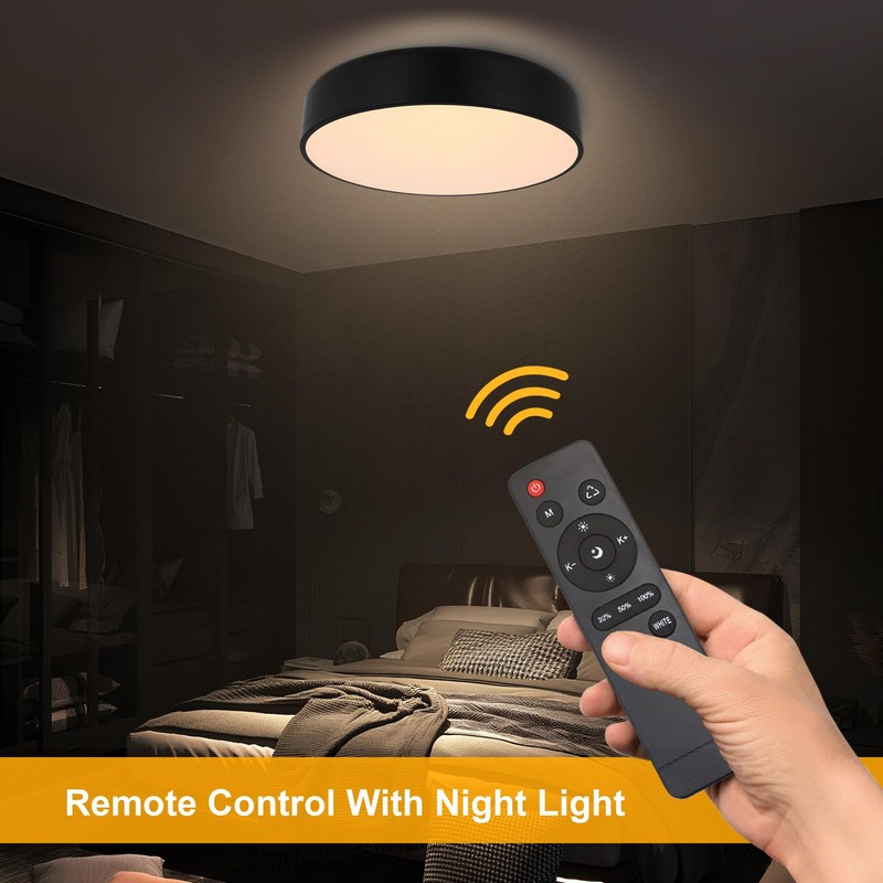 Kalium 13" Flush Mount Ceiling Light Fixture with Remote,24W Dimmable