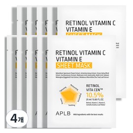 APLB Retinol Vitamin C Vitamin E Sheet Mask, 4 Packs, 10 Packs / APLB 레티놀 비타민C 비타민E 시트 마스크, 4개, 10개입
