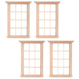 Wooden Dollhouse Window 4pcs Dollhouse Windows Frame Unpainted Mini DIY s with 12 Panes Barn Wood Window Frame 1:12 Windows for Dollhouse Accessories