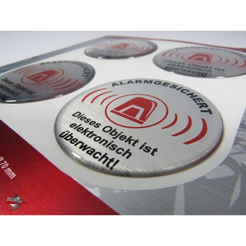 BIKE-label Aluminium Look 3D Sticker Warning Sign 4 x Alarm