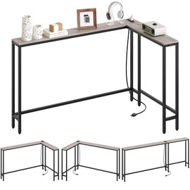 YATINEY Narrow Console Table with Outlets, 70.9" Sofa Table Narrow Long, L Shaped Behind Couch Entryway Table with Charging Station, for Living Room, Hallway, 3 Assembly Options, Greige CT07UBG