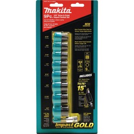 Makita B-34833 Impact GOLD 9 Pc. 3/8" Drive SAE Socket Set w/ 15° Tilt Socket Adapter
