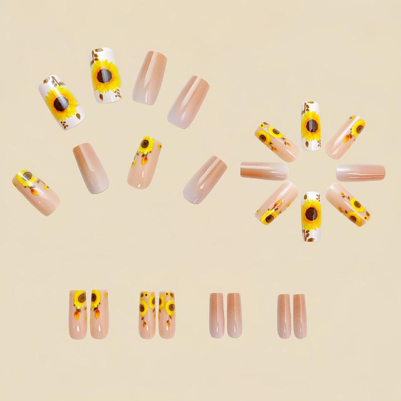 Sunflower Press-On Nails Medium Square False Nails Nude False Nails