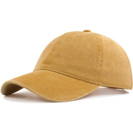AOSMI Vintage Washed Cotton Adjustable Baseball Caps for Men Women Unstructured Low Profile Plain Classic Dad Hat 1P-Yellow