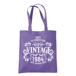 Dead Set Studio 40th Birthday Gifts For Women, Vintage 1984 40th Birthday Tote Bag, 40th Gift For Her, Cotton Fabric Shoulder Reusable Shopper Bag, 40th Anniversary Present VIOLET