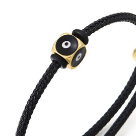 Expandable Black Wire Bangle Bracelet with Evil Eye Charm for Men and Women(CA)