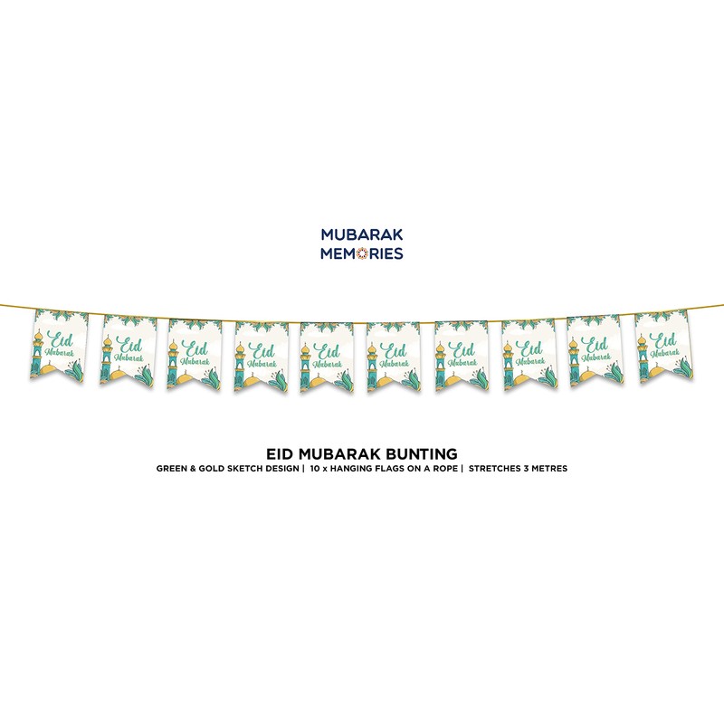 Eid Mubarak Bunting Party Flags - 10 Flags - Eid