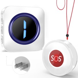 Wireless Caregiver Pager Call Button Nurse Calling Alert Patient Help Pager System 1000 Feet for Elderly Home Disabled with 1 Plugin Receiver 1 Waterproof Transmitter