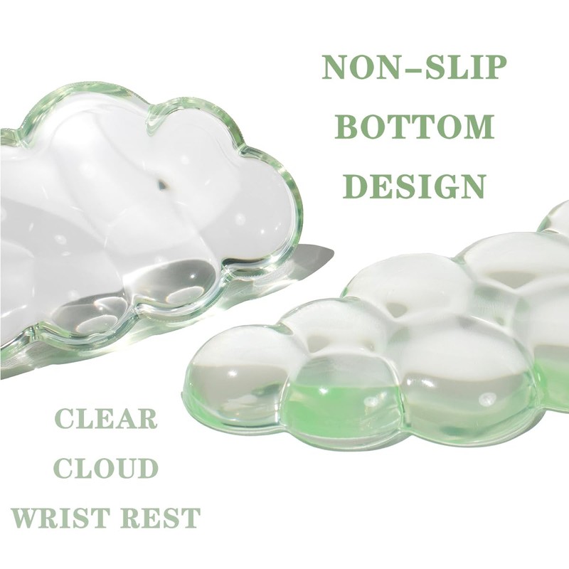 Clear Gel Wrist Rest for Keyboard and Mouse, Green Cloud