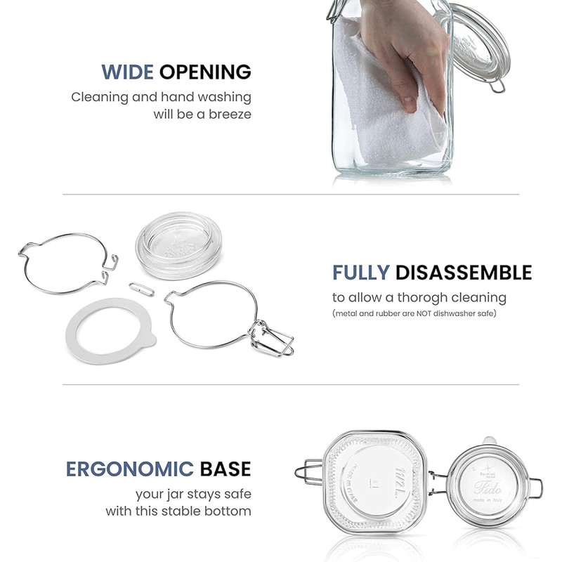 Bormioli Rocco Fido Wide Mouth Squared Glass Jar with Airtight