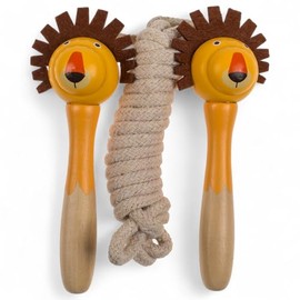 MIJOMA Holz-Springseil für Kinder – Seilspringen mit Tiermotiven – 235 cm Länge – Ergonomische Griffe – Pädagogisches Spielzeug für drinnen & draußen (Löwe)