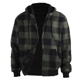 Yasumond Men's Hoodies Zip Up Plaid Flannel Sherpa Lined Heavy Fleece Warm Winter Coats