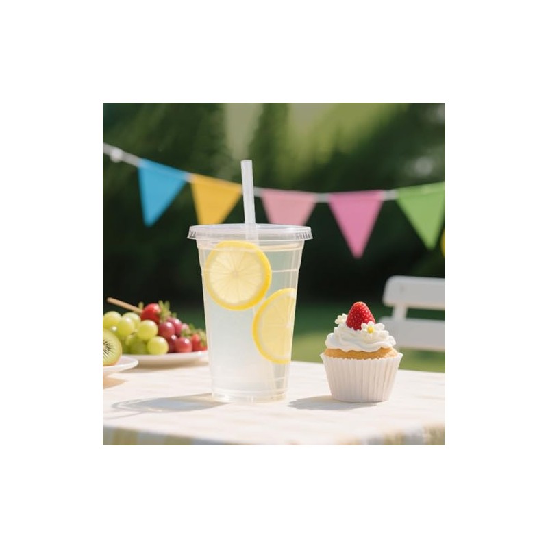 [100 SETS] 32 oz Cups with lids, Plastic cups with