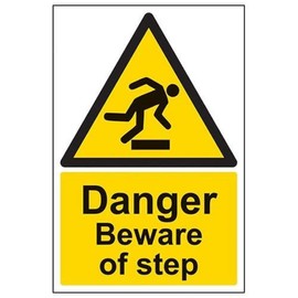 V Safety Danger Beware Of Step Warning Sign - 200mm x 300mm - 2mm Rigid Plastic