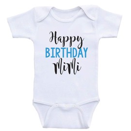 Heart Co Designs Happy Birthday Mimi - Baby Bodysuit Clothes Onepiece Babygrow (9 Month, Blue Text)