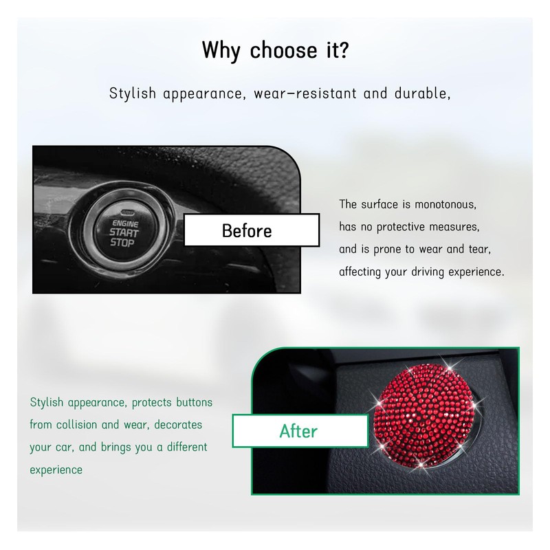 Dickno Bling Car Push to Start Button Cover, Anti Scratch