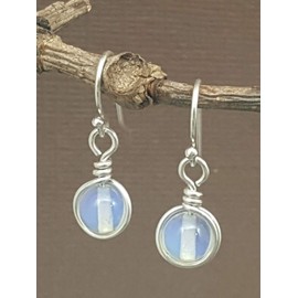 Sterling Silver Opalite Iridescent Glass Dangle Drop Earrings
