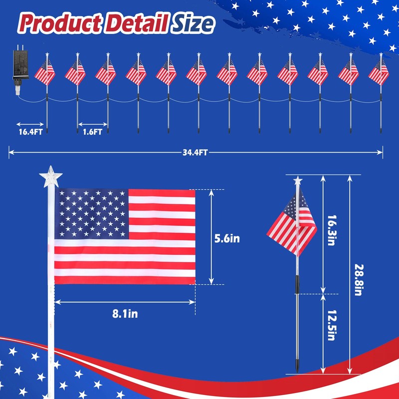 DTNESS 12 Pack 108 LEDs American Flag Pathway Lights w/