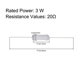 sourcing map 3W 3W Metal Oxide Film Resistor Axial Guide 20 Ohm ±5% Tolerance Grey 20 pcs