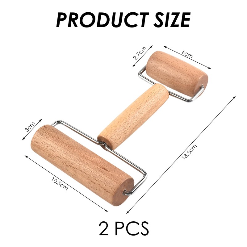 Pack of 2 Rolling Pin, Wooden Rolling Pin with Wheels,