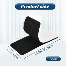 12Piece Industrial Strength Sticky Pads, Double Sided Velcro Tape Double Sided Tape Heavy Duty, Double Heavy Duty Velcro Reusable for Hanging, Mounting or Organizing Items - Black (50×100mm)