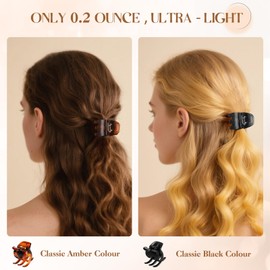 6 Piece Hair Claw Clips for Women - 1.38 Inch Small Claw Clips for Thin and Thick Hair, Non-Slip Grip, Durable Hold, 2 Color Claw Clip Mixed Pack (Black & Amber)