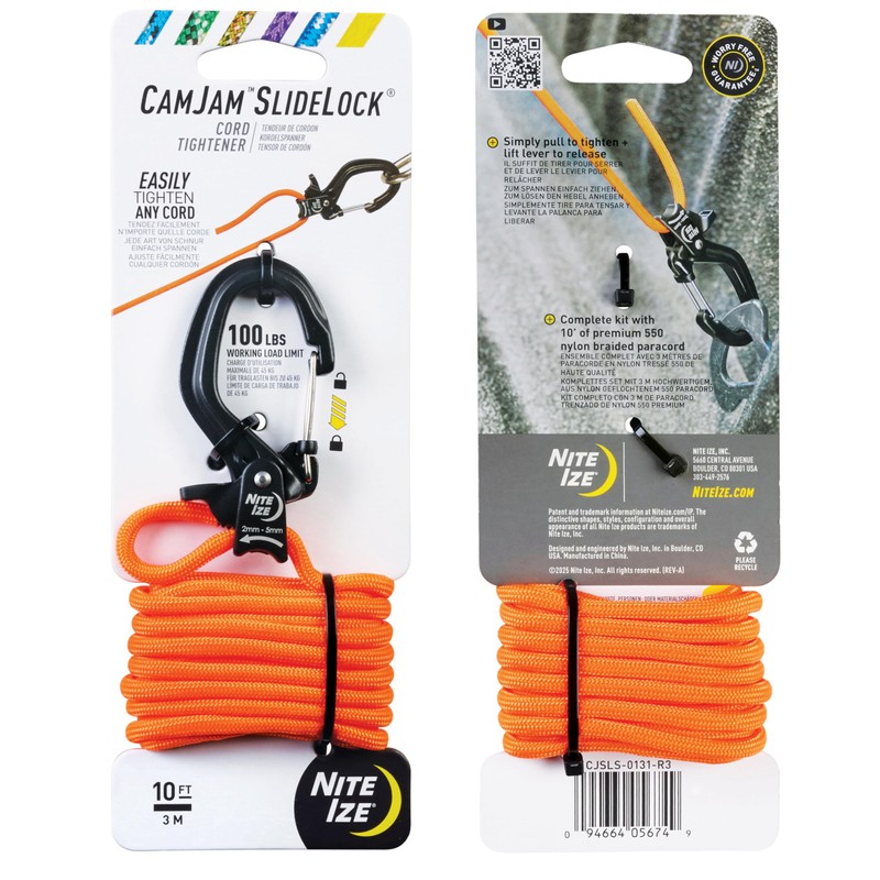 Nite Ize CamJam SlideLock Cord Tightener & 10 ft Paracord