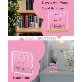 EASTERUP Inspirational Christian Gifts for Women -Acrylic Sign with Wooden Stand, 4x4 Inches Pink Desk Decor, Bible Verse Wall Art for Office, Dorm Room, Bathroom