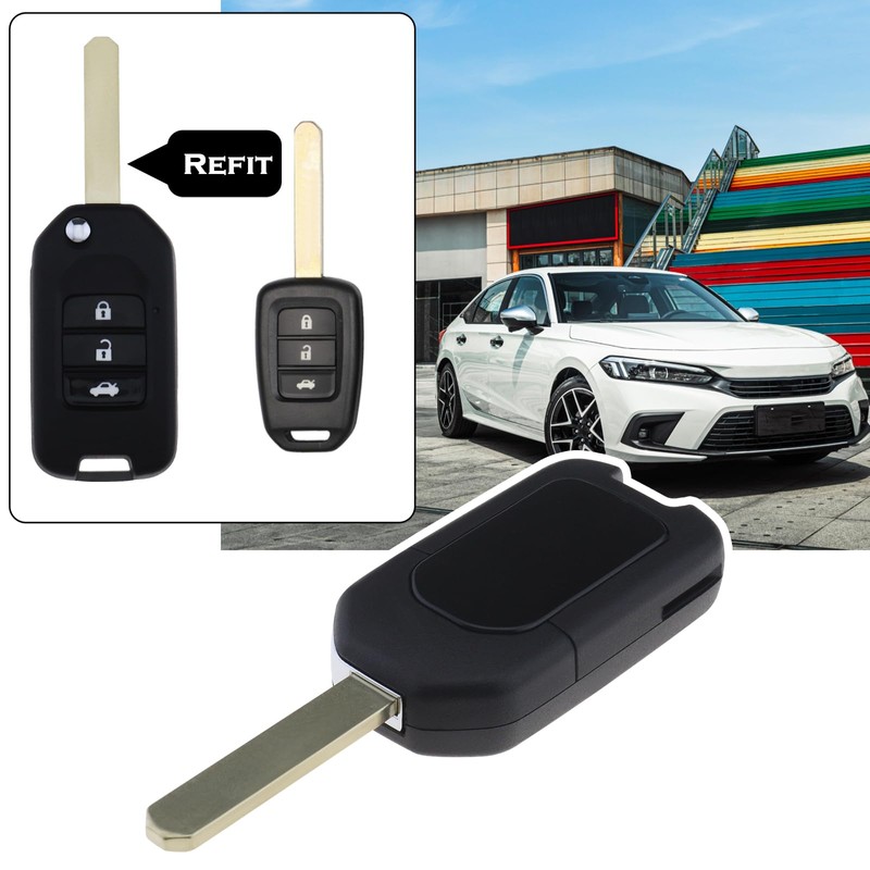 EMSea Car 3-Button Flip Key Shell Compatible with Civic City