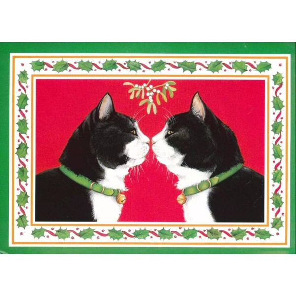 Black and white cats kissing Christmas Card #15 - 1
